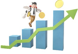 3D illustration of money going down a purple arrow