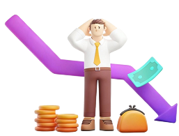 3D illustration of money going down a purple arrow